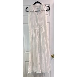 Livingston Williams True West White Cotton Dress Size 1 Semi Sheer Embossed